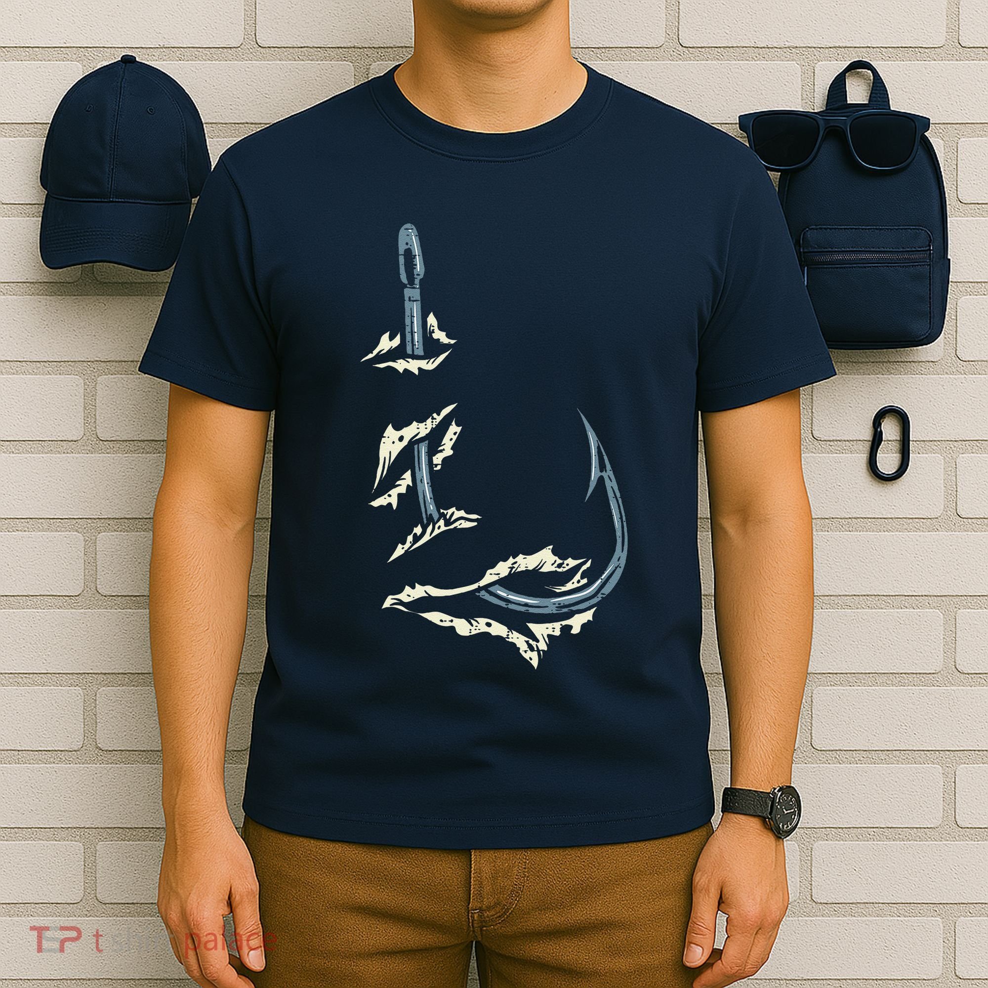 Fish Hook Cool Fishing Fisher Fisherman Angler Dad T-Shirt