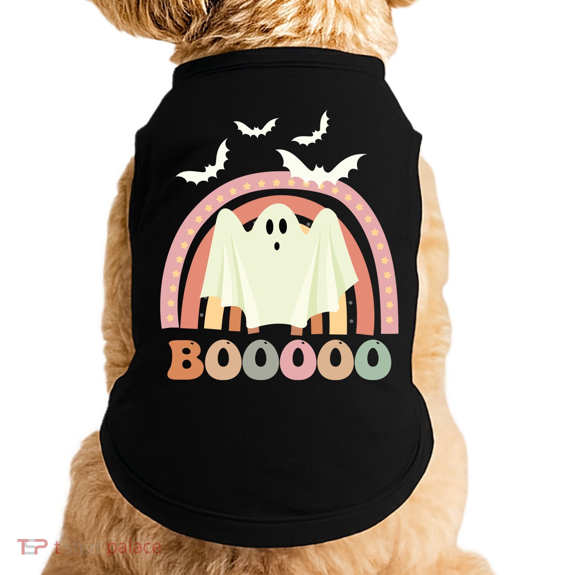Funny Halloween Cute Ghost Retro Rainbow Spooky Doggie Tank