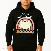 Funny Halloween Cute Ghost Retro Rainbow Spooky Hoodie thumb 2