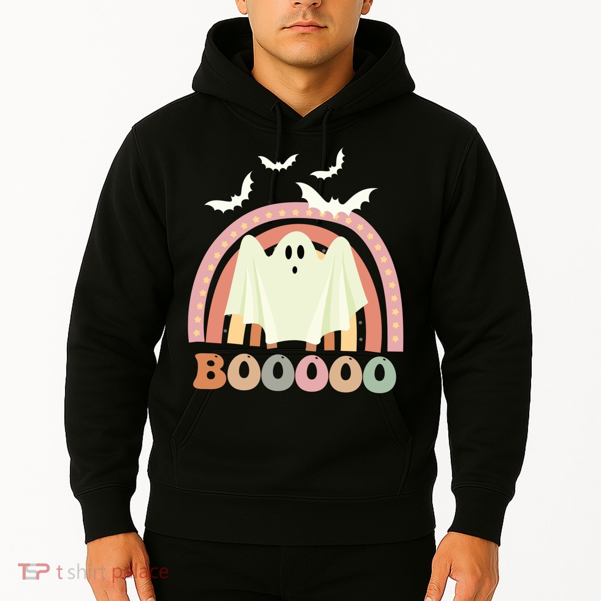 Funny Halloween Cute Ghost Retro Rainbow Spooky Hoodie