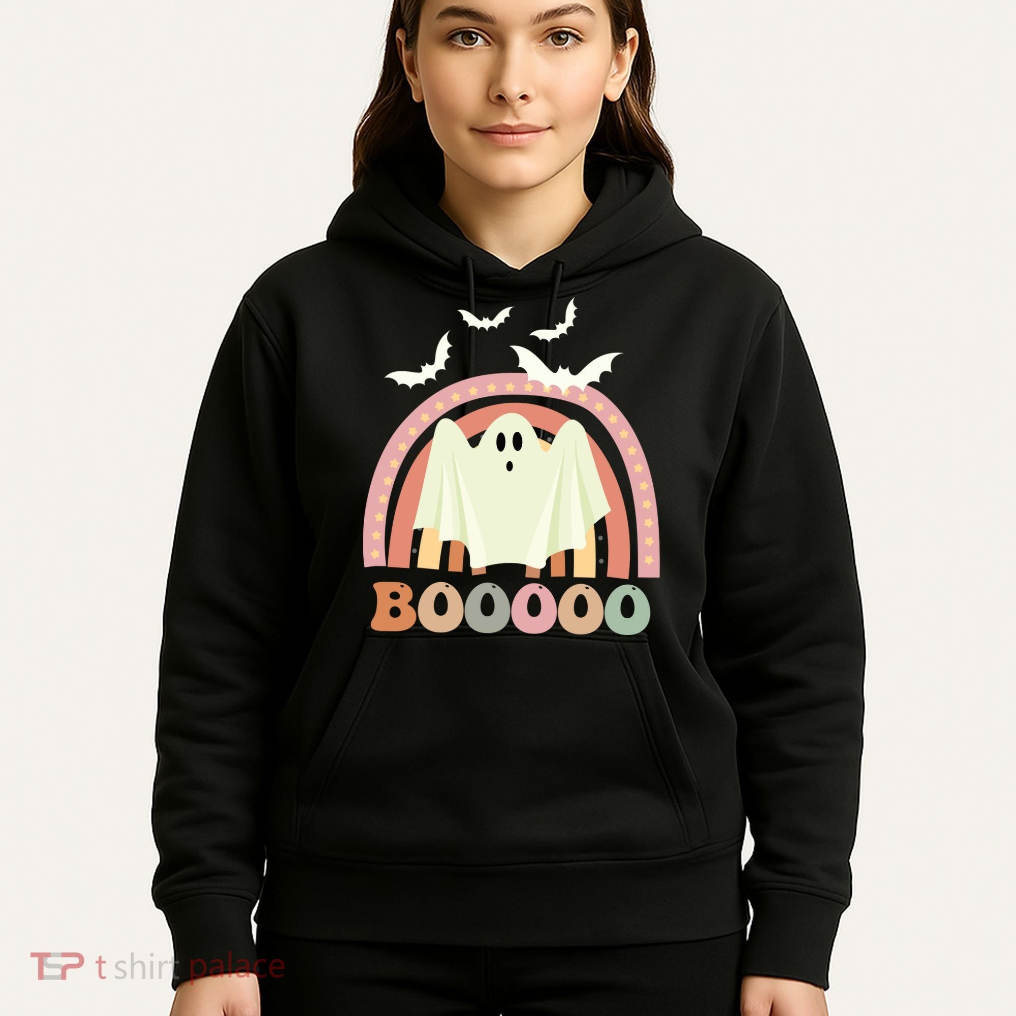 Funny Halloween Cute Ghost Retro Rainbow Spooky Hoodie