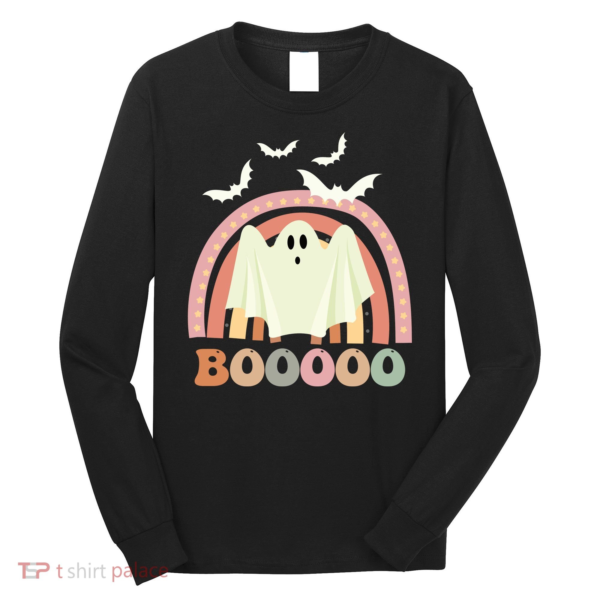 Funny Halloween Cute Ghost Retro Rainbow Spooky Long Sleeve Shirt