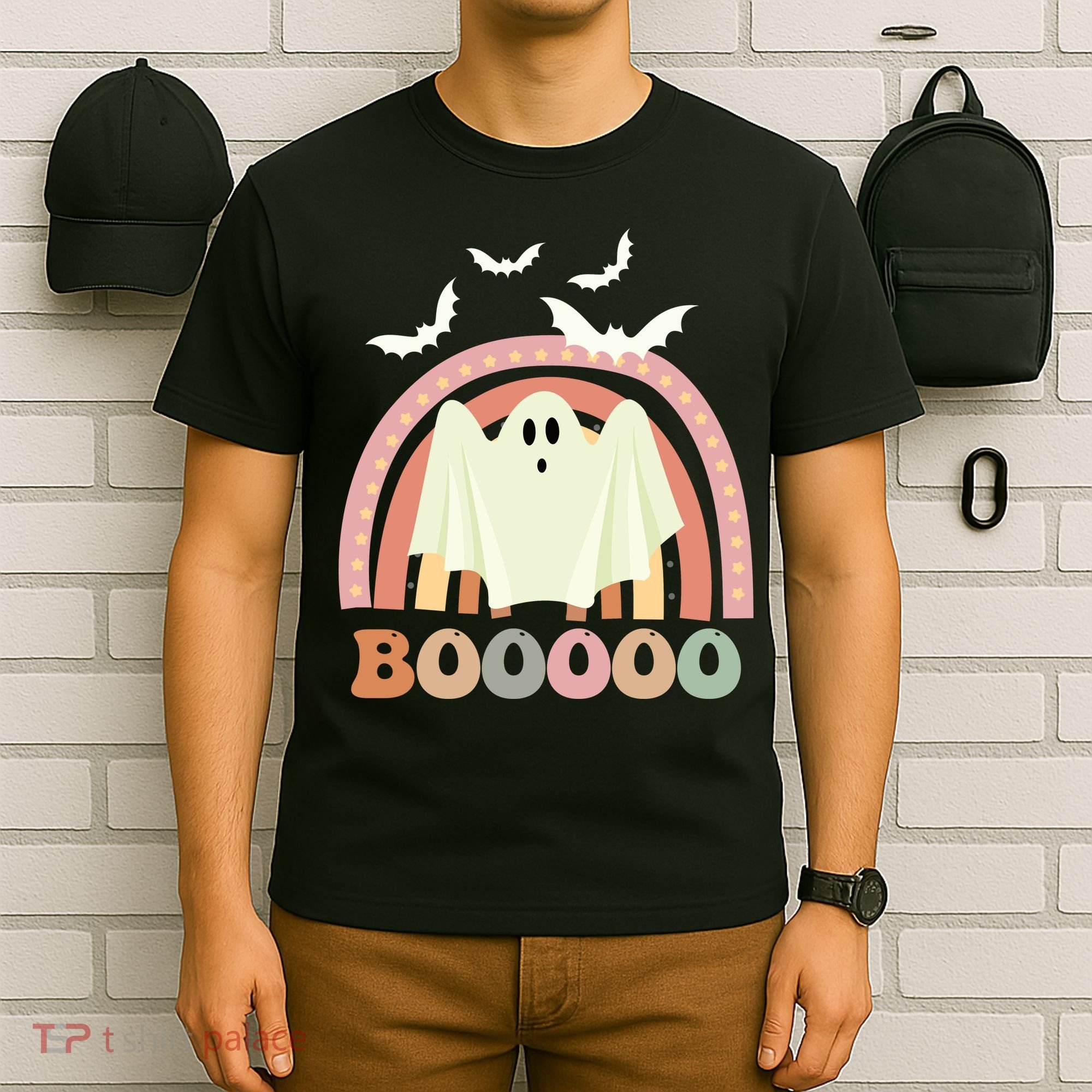 Funny Halloween Cute Ghost Retro Rainbow Spooky T-Shirt