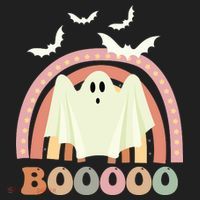 Funny Halloween Cute Ghost Retro Rainbow Spooky Beanie thumb 2