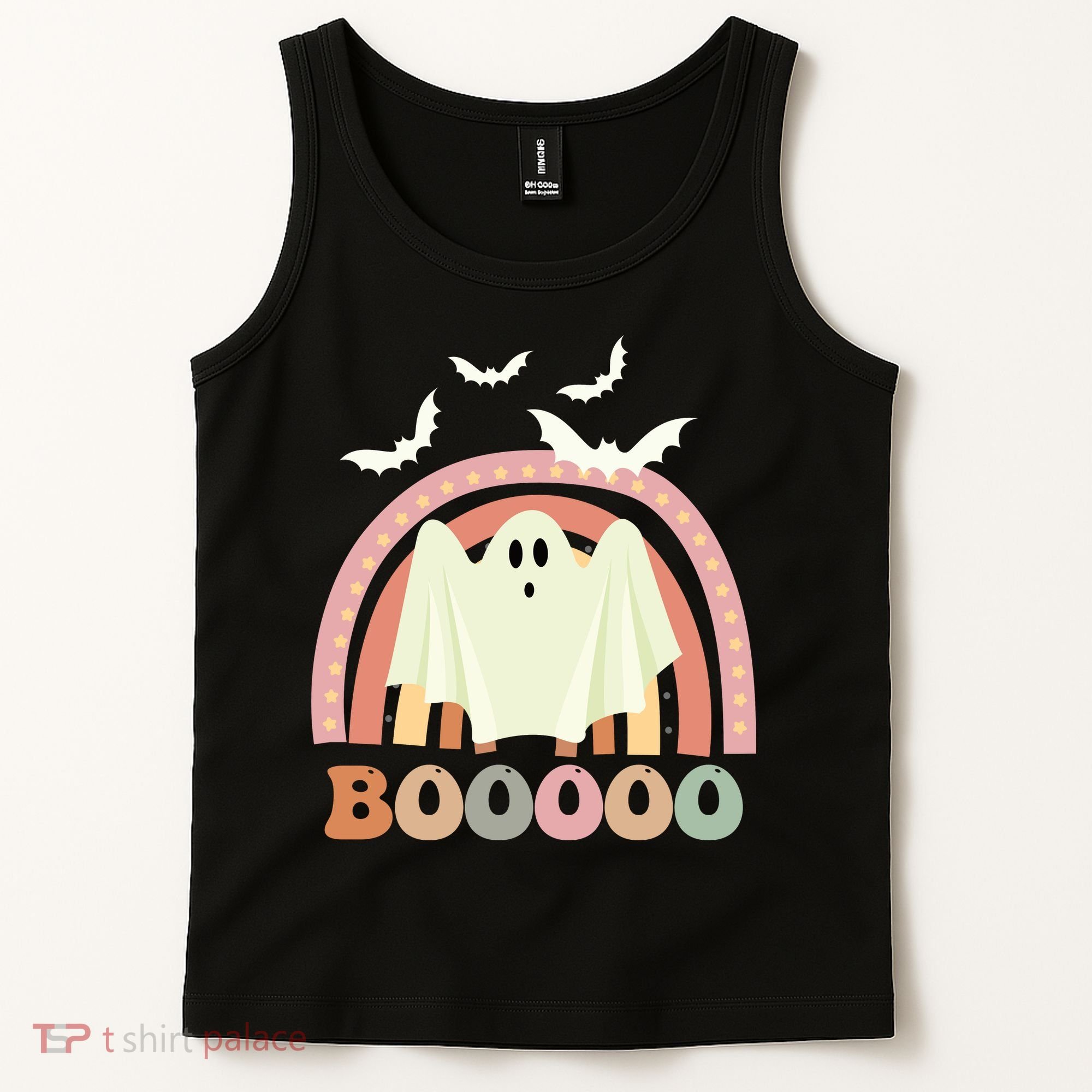 Funny Halloween Cute Ghost Retro Rainbow Spooky Tank Top