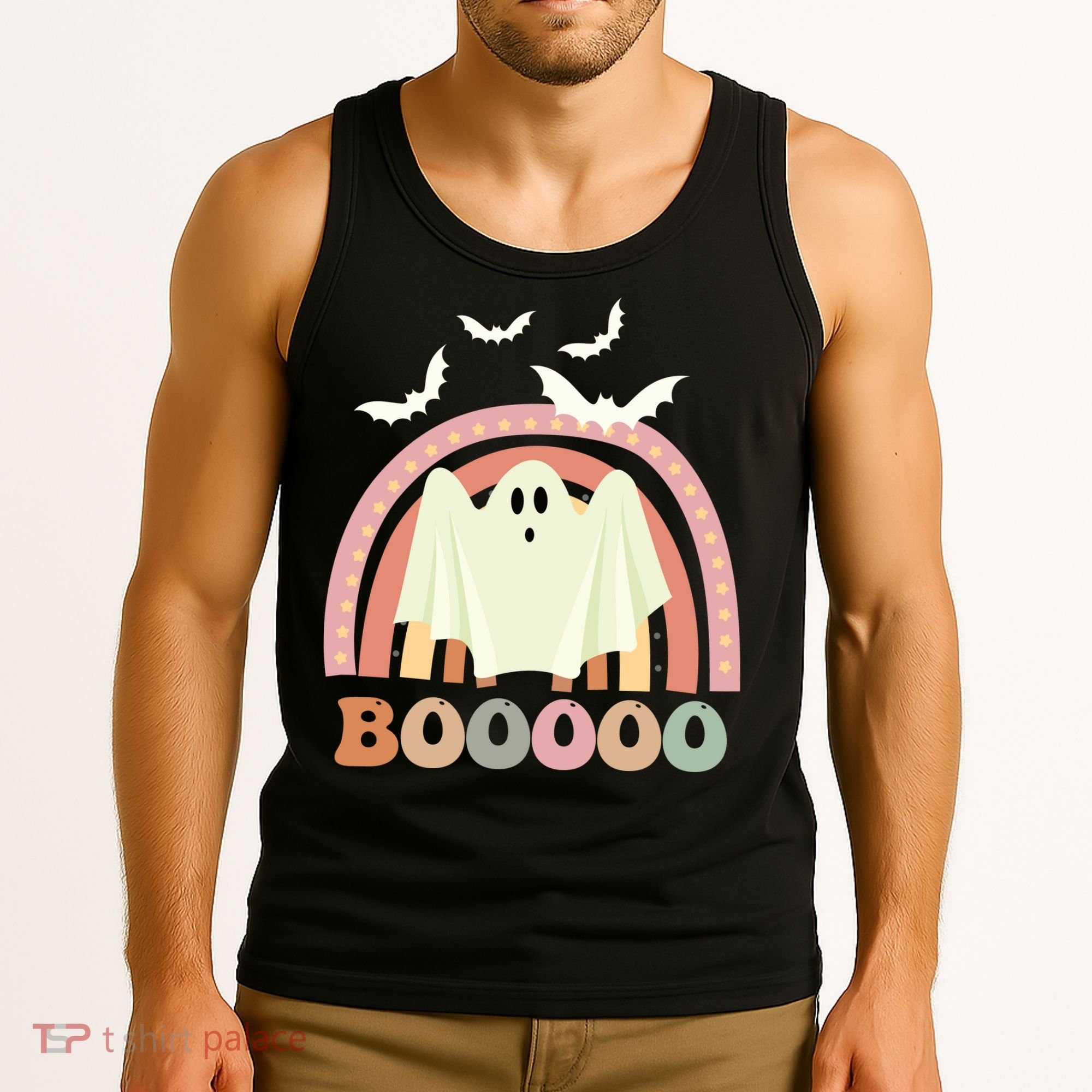 Funny Halloween Cute Ghost Retro Rainbow Spooky Tank Top