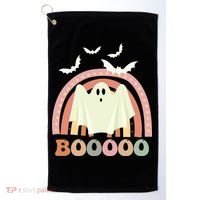 Funny Halloween Cute Ghost Retro Rainbow Spooky Golf Towel thumb 0