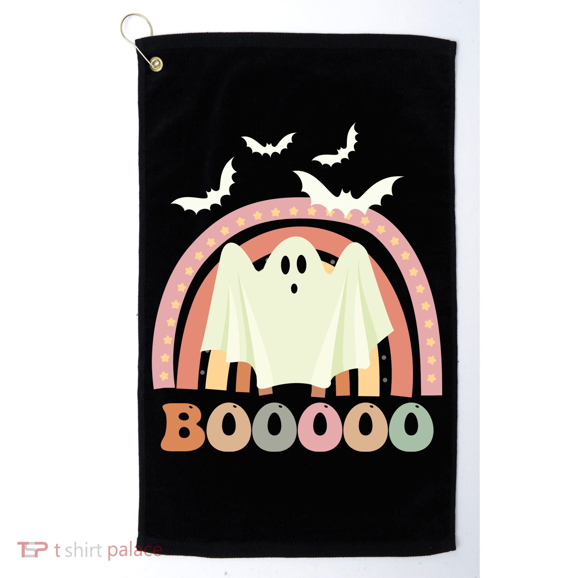 Funny Halloween Cute Ghost Retro Rainbow Spooky Golf Towel