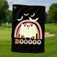 Funny Halloween Cute Ghost Retro Rainbow Spooky Golf Towel thumb 1