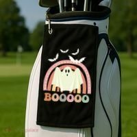 Funny Halloween Cute Ghost Retro Rainbow Spooky Golf Towel thumb 2