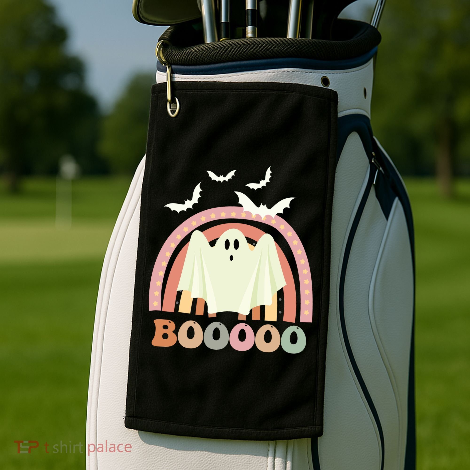 Funny Halloween Cute Ghost Retro Rainbow Spooky Golf Towel