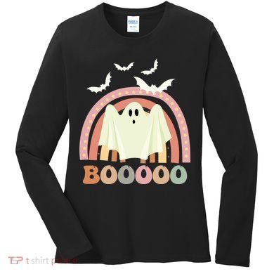 Funny Halloween Cute Ghost Retro Rainbow Spooky Women's Long Sleeve Shirt