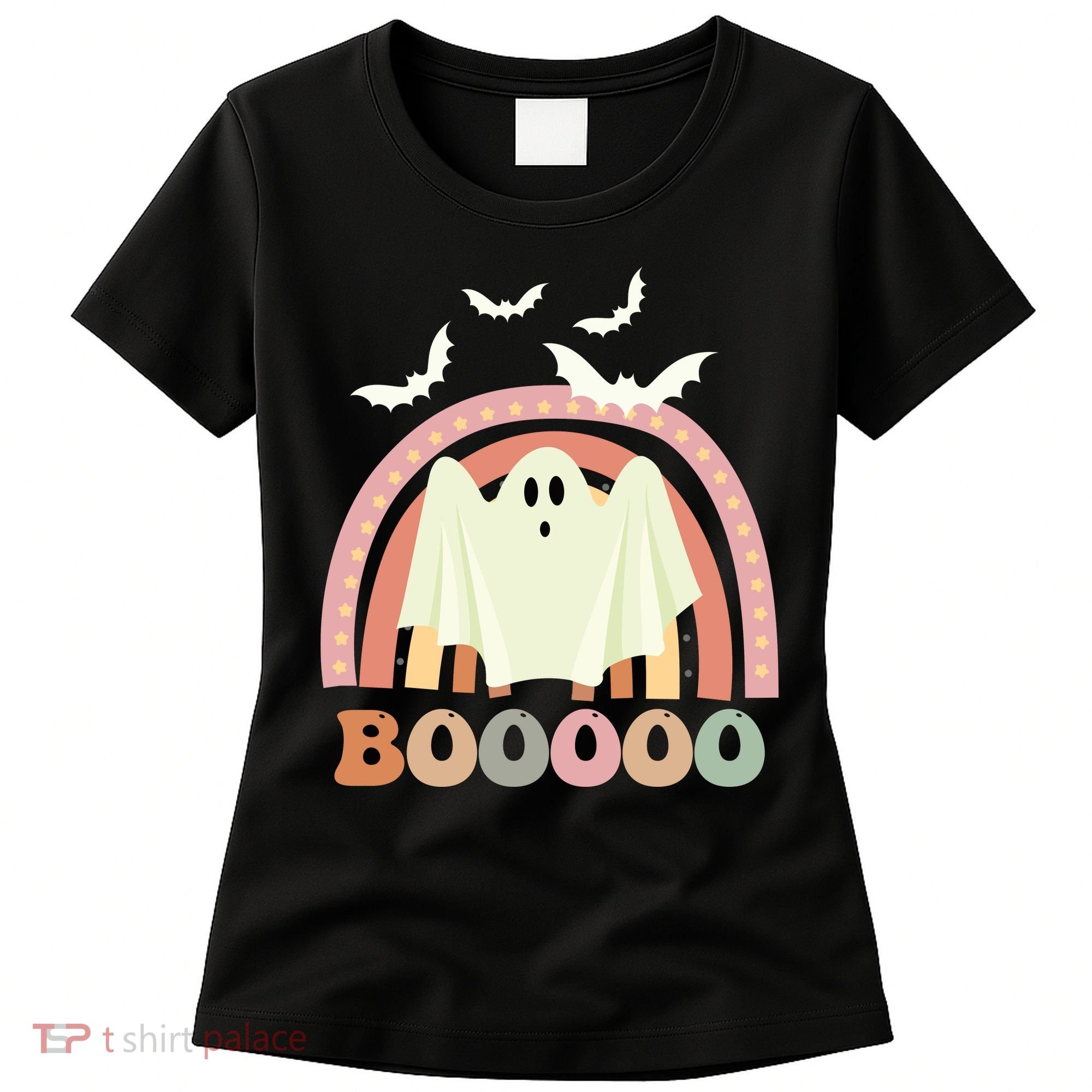 Funny Halloween Cute Ghost Retro Rainbow Spooky Women's T-Shirt
