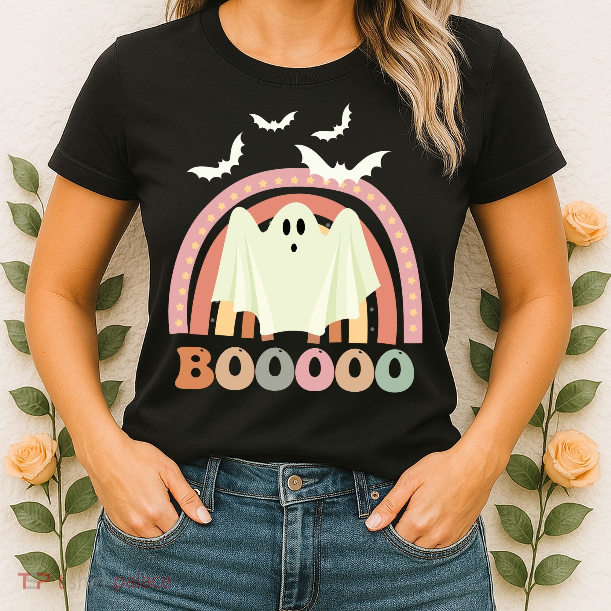 Funny Halloween Cute Ghost Retro Rainbow Spooky Women's T-Shirt