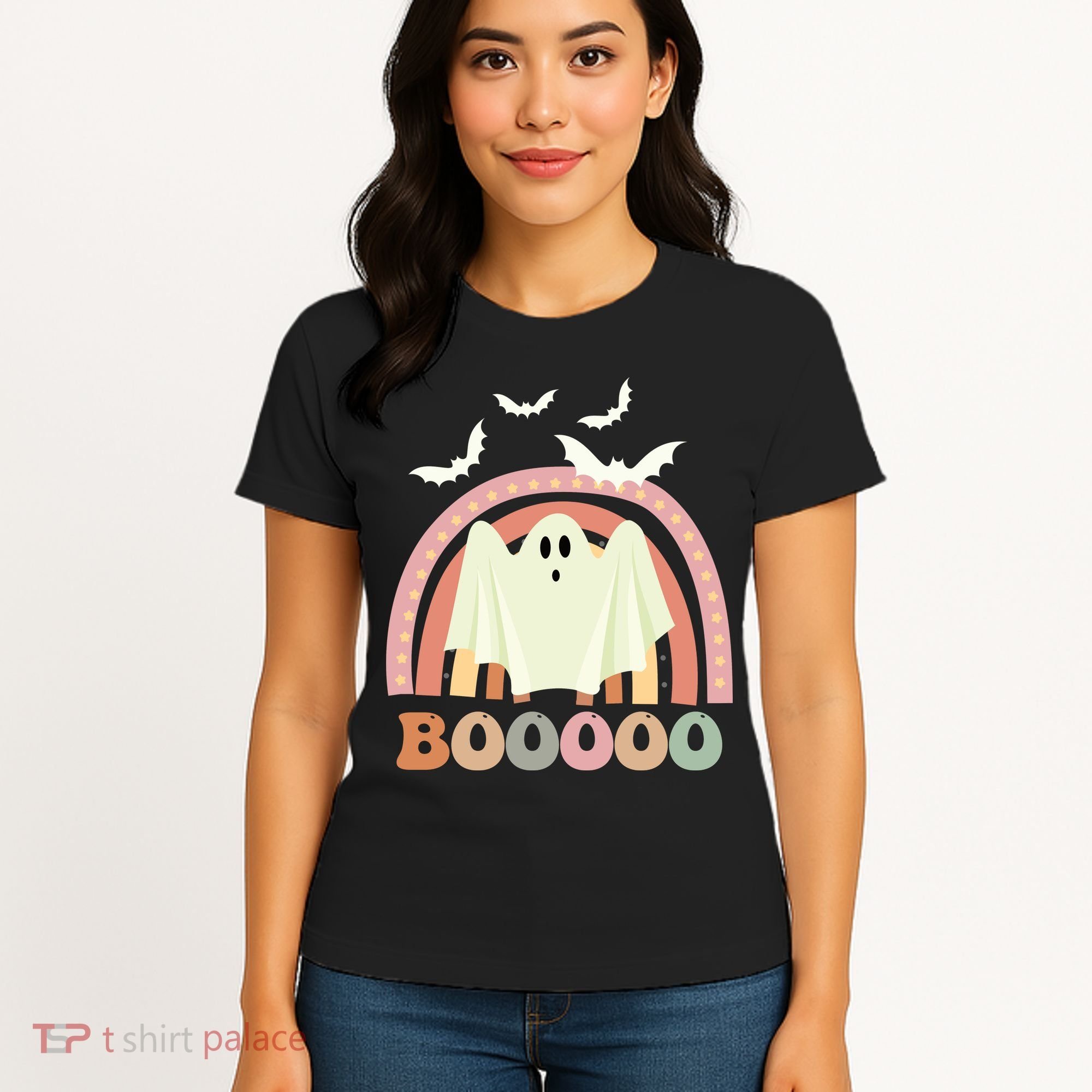 Funny Halloween Cute Ghost Retro Rainbow Spooky Women's T-Shirt