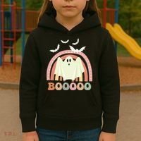 Funny Halloween Cute Ghost Retro Rainbow Spooky Kids Hoodie thumb 3