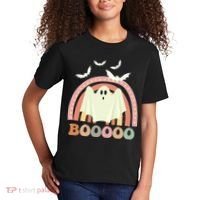 Funny Halloween Cute Ghost Retro Rainbow Spooky Kids T-Shirt thumb 2