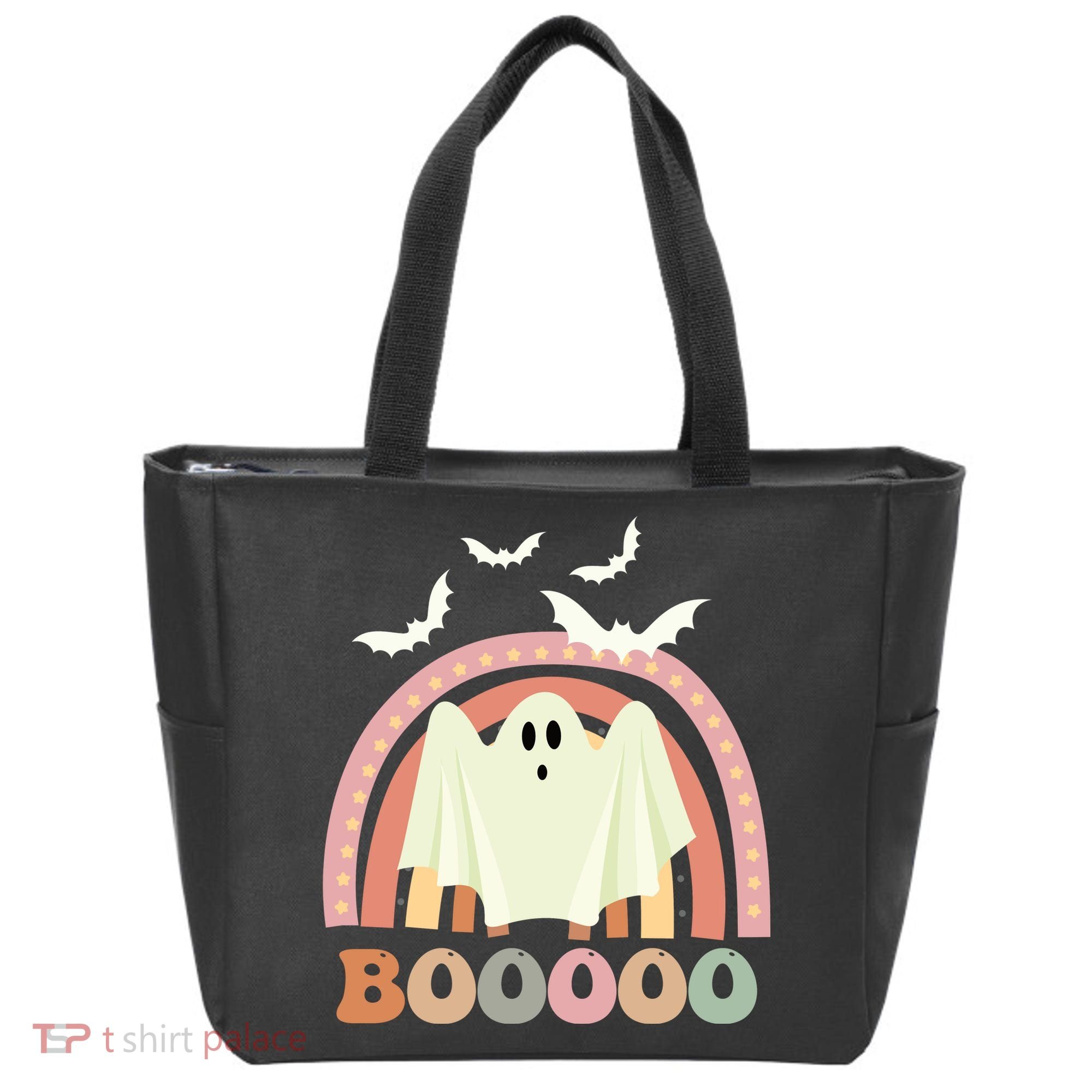 Funny Halloween Cute Ghost Retro Rainbow Spooky Tote Bag