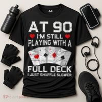 Full House Card Hand 90th Birthday 90 Year Old Cards Gift Cooling Performance Crew T-Shirt thumb 3