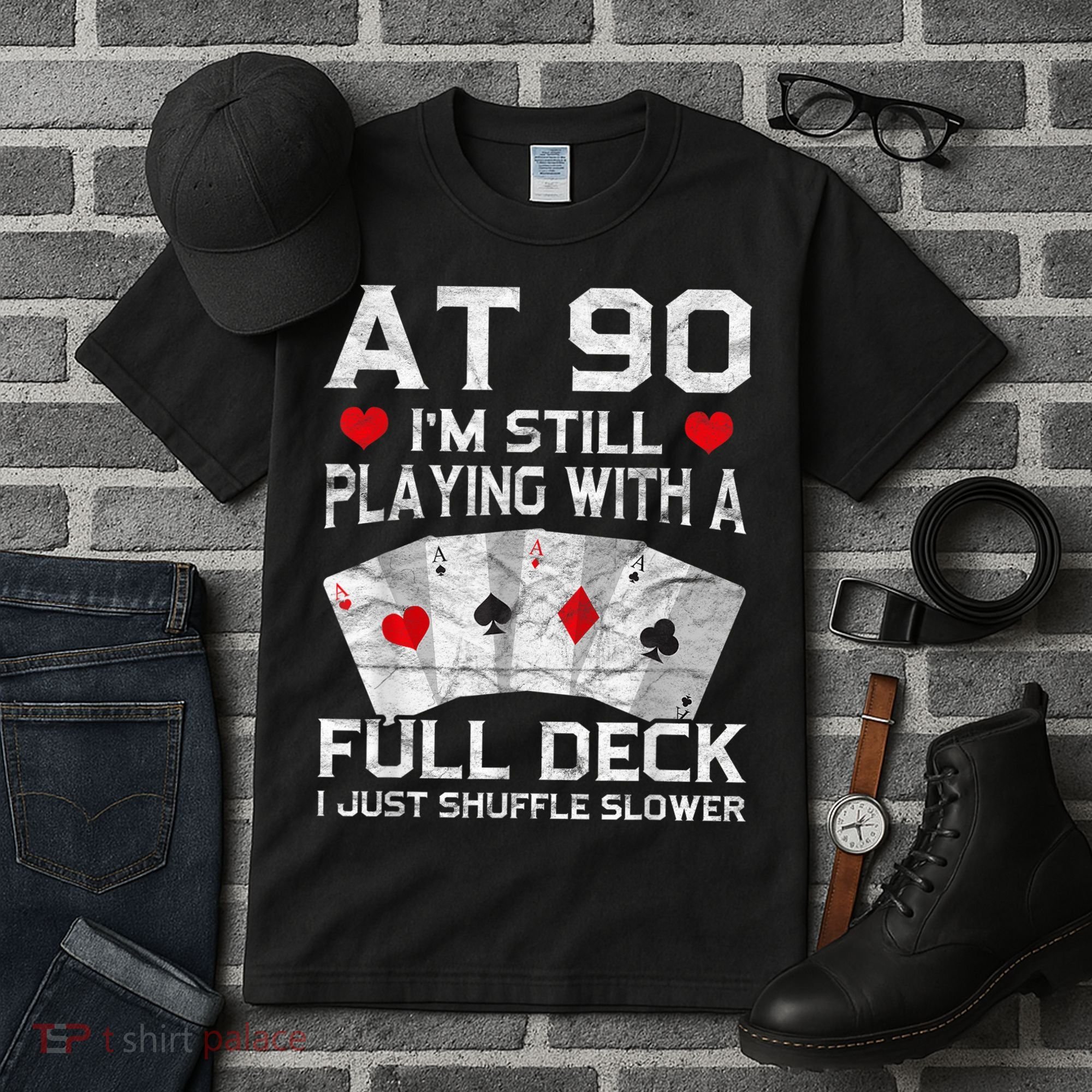 Full House Card Hand 90th Birthday 90 Year Old Cards Gift Tall T-Shirt