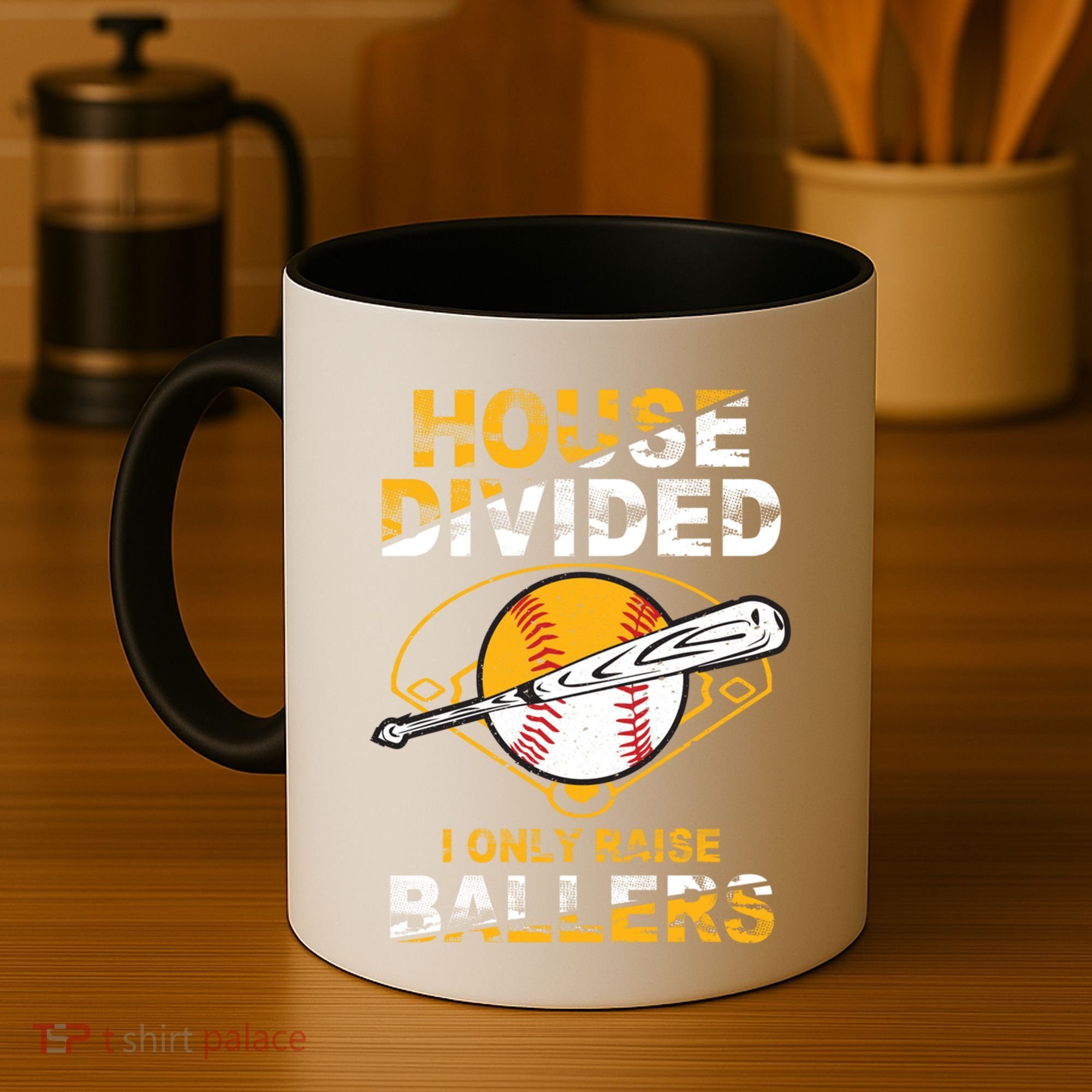 Funny House Divided I Only Raise Ballers Softball Baseball Gift Coffee Mug