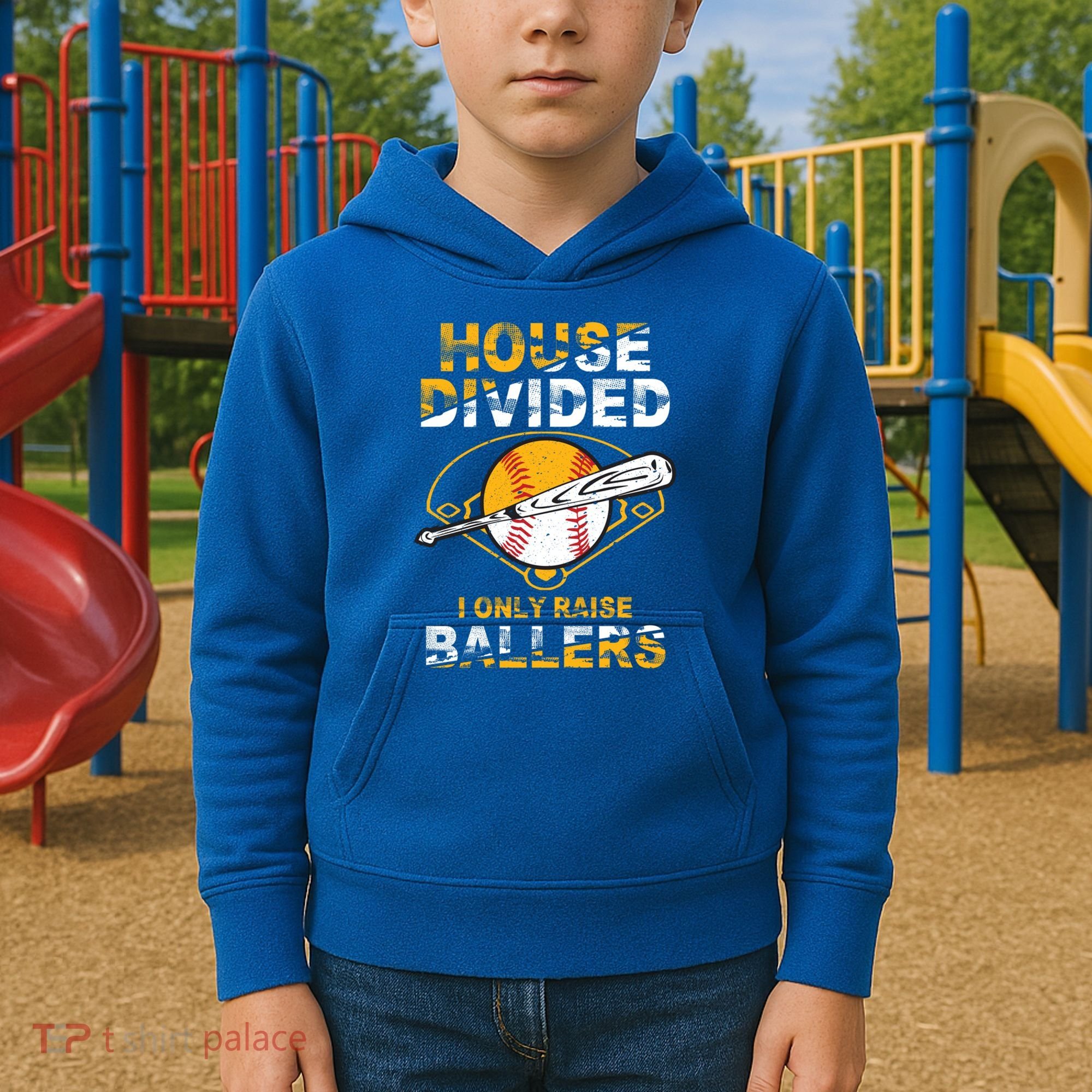Funny House Divided I Only Raise Ballers Softball Baseball Gift Kids Hoodie