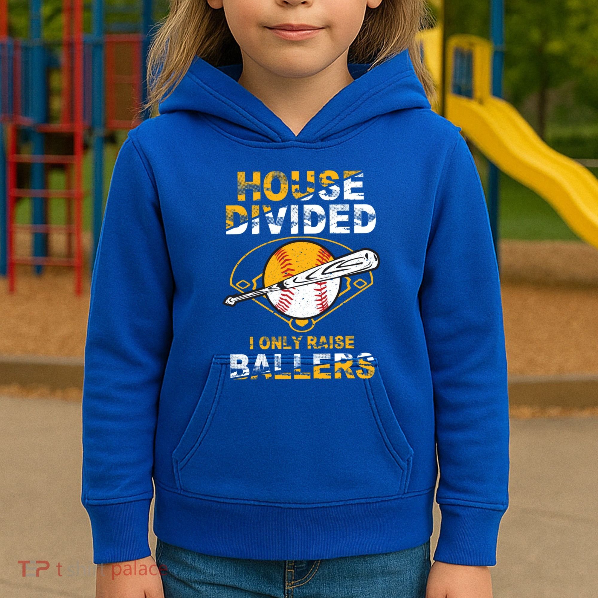 Funny House Divided I Only Raise Ballers Softball Baseball Gift Kids Hoodie