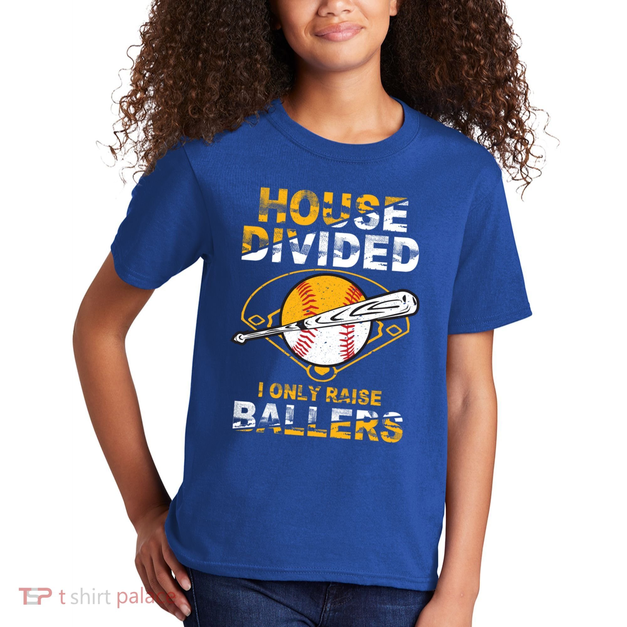 Funny House Divided I Only Raise Ballers Softball Baseball Gift Kids T-Shirt