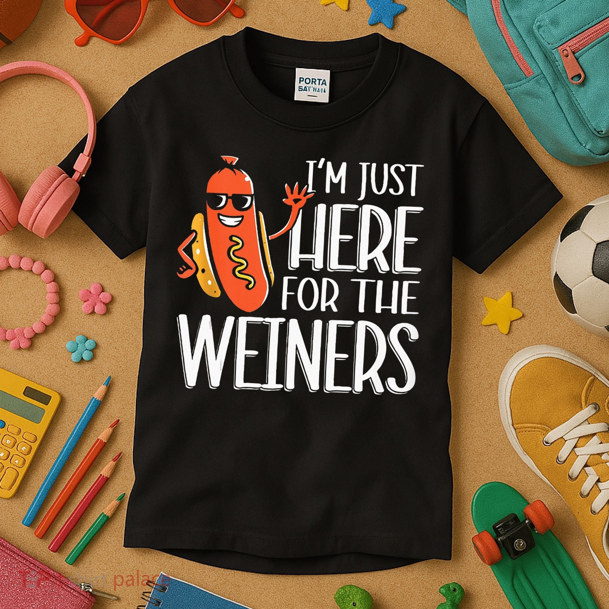 Funny Hot Dog I'm Just Here For The Wieners Sausage  Kids T-Shirt