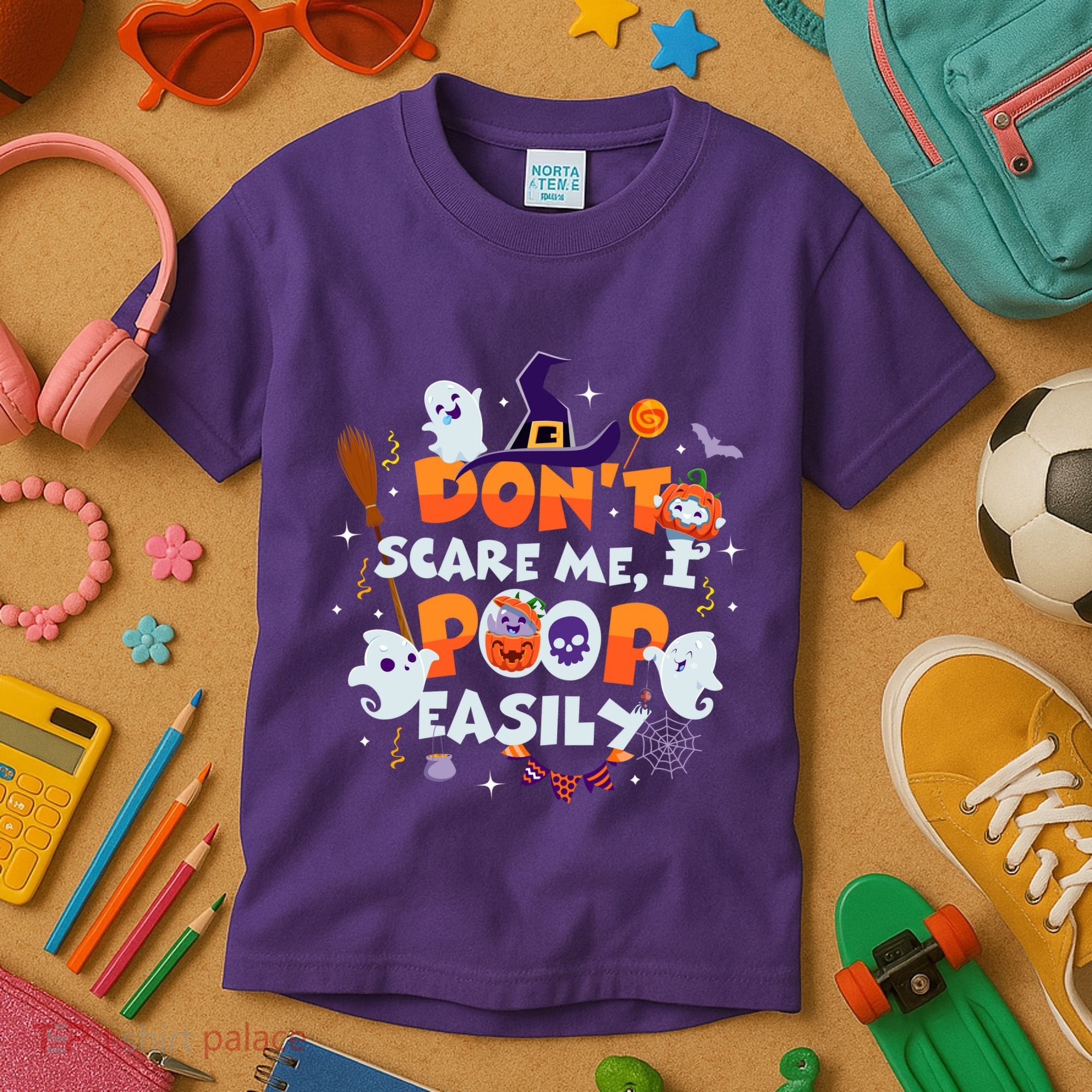 Funny Halloween Dont Scare Me I Poop Easily Kids T-Shirt