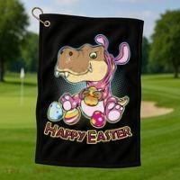 Funny Happy Easter Dinosaur Easter Bunny Costume Golf Towel thumb 1