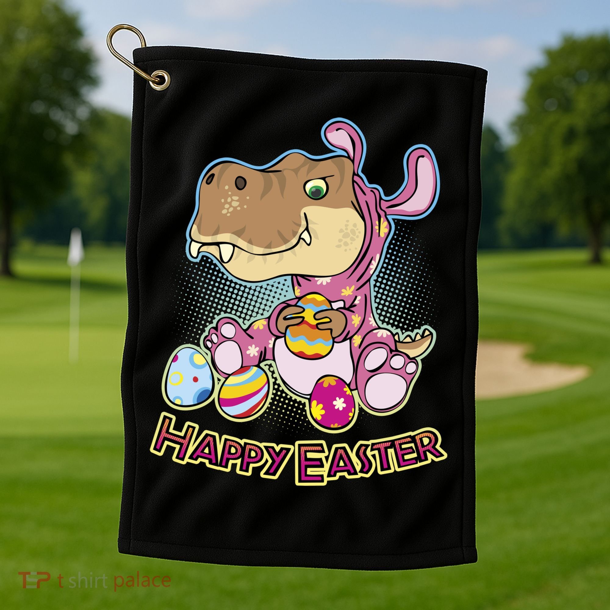 Funny Happy Easter Dinosaur Easter Bunny Costume Golf Towel