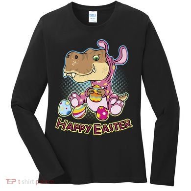 Funny Happy Easter Dinosaur Easter Bunny Costume Women's Long Sleeve Shirt