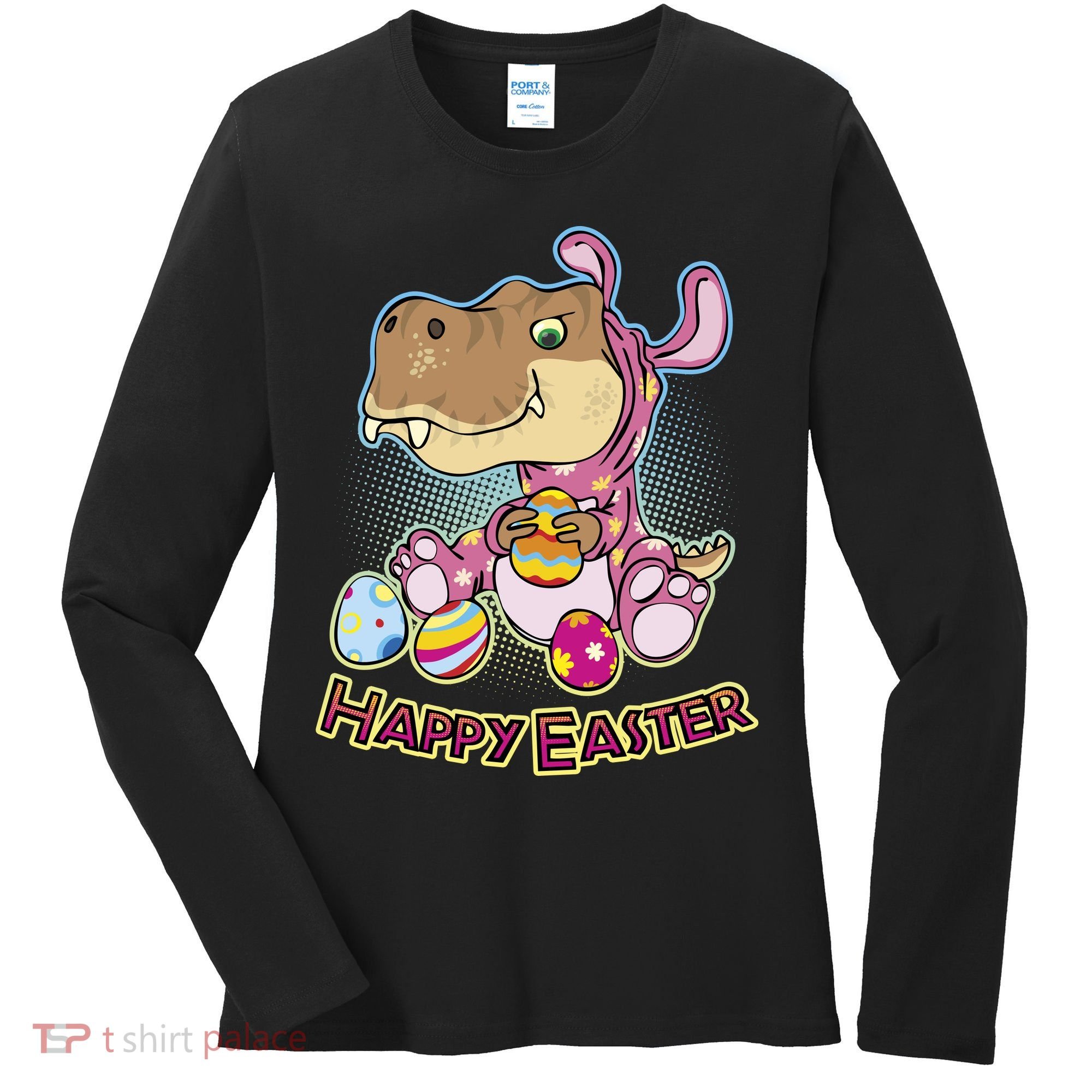 Funny Happy Easter Dinosaur Easter Bunny Costume Women's Long Sleeve Shirt