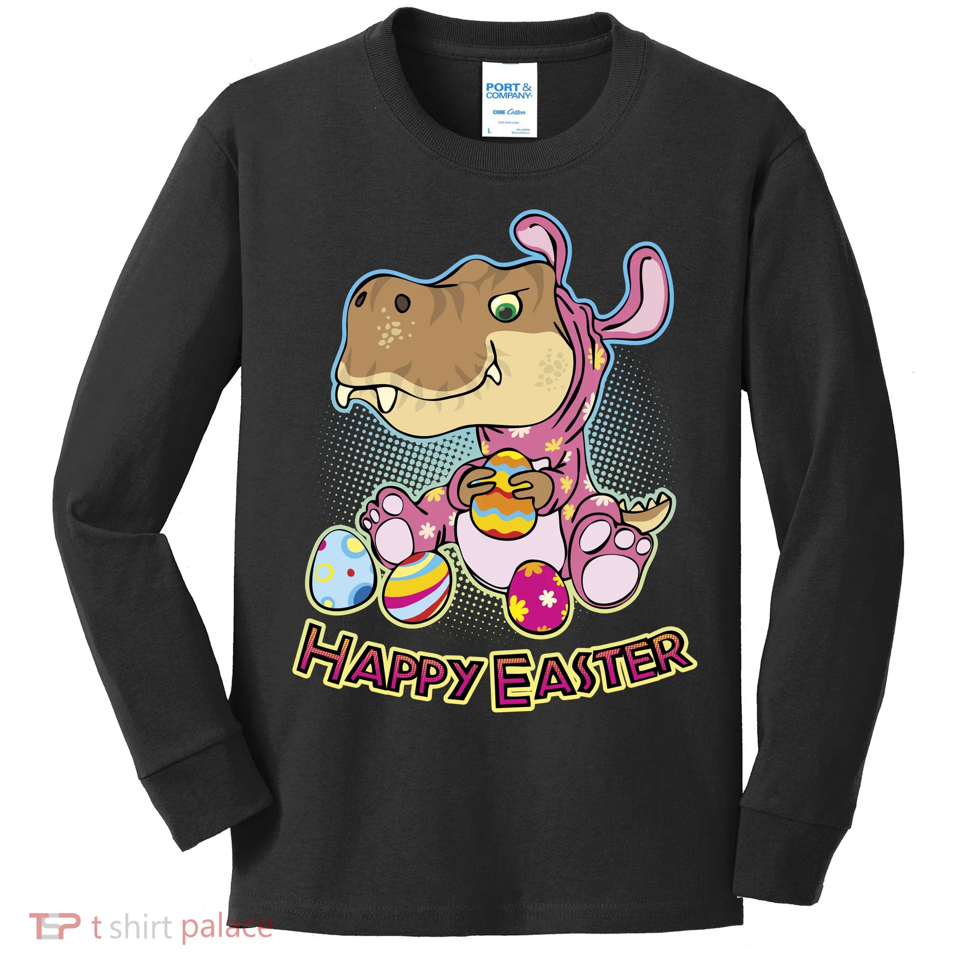 Funny Happy Easter Dinosaur Easter Bunny Costume Kids Long Sleeve Shirt