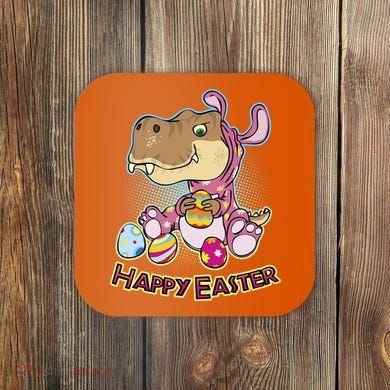 Funny Happy Easter Dinosaur Easter Bunny Costume Coaster