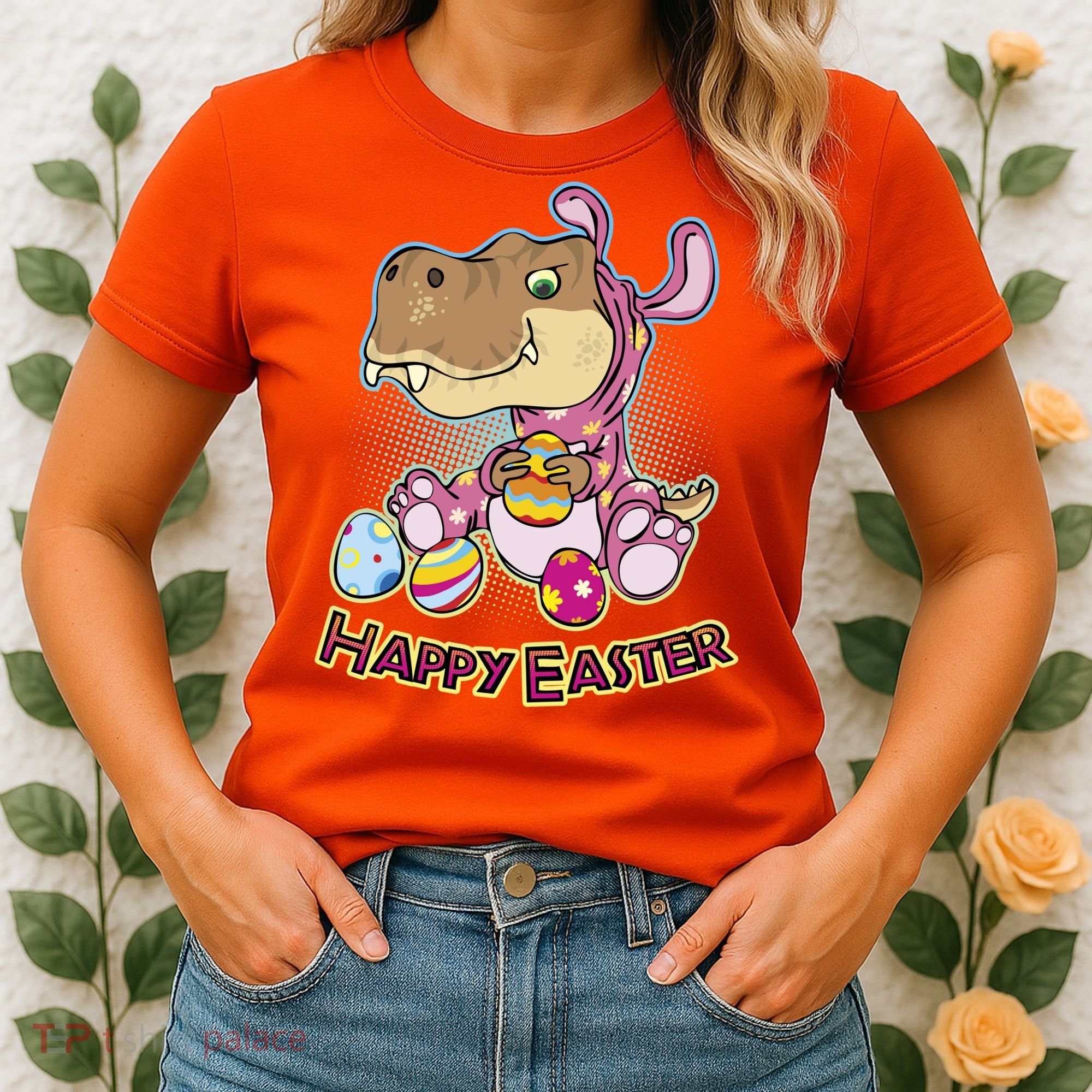 Funny Happy Easter Dinosaur Easter Bunny Costume Women's T-Shirt