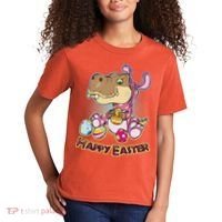 Funny Happy Easter Dinosaur Easter Bunny Costume Kids T-Shirt thumb 2