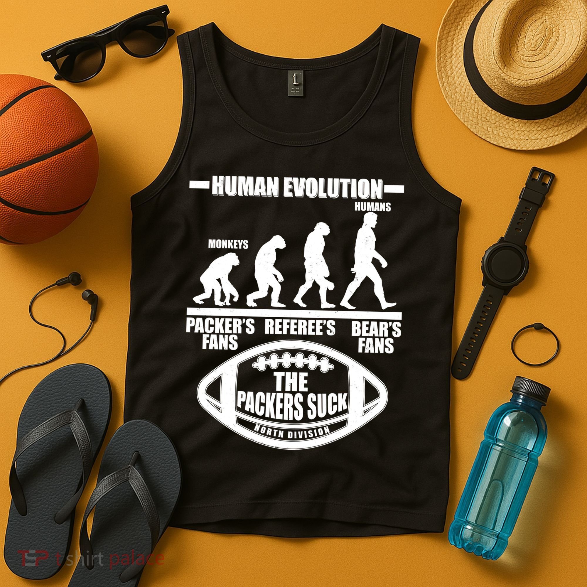 Funny Human Evolution Football Fan Tank Top