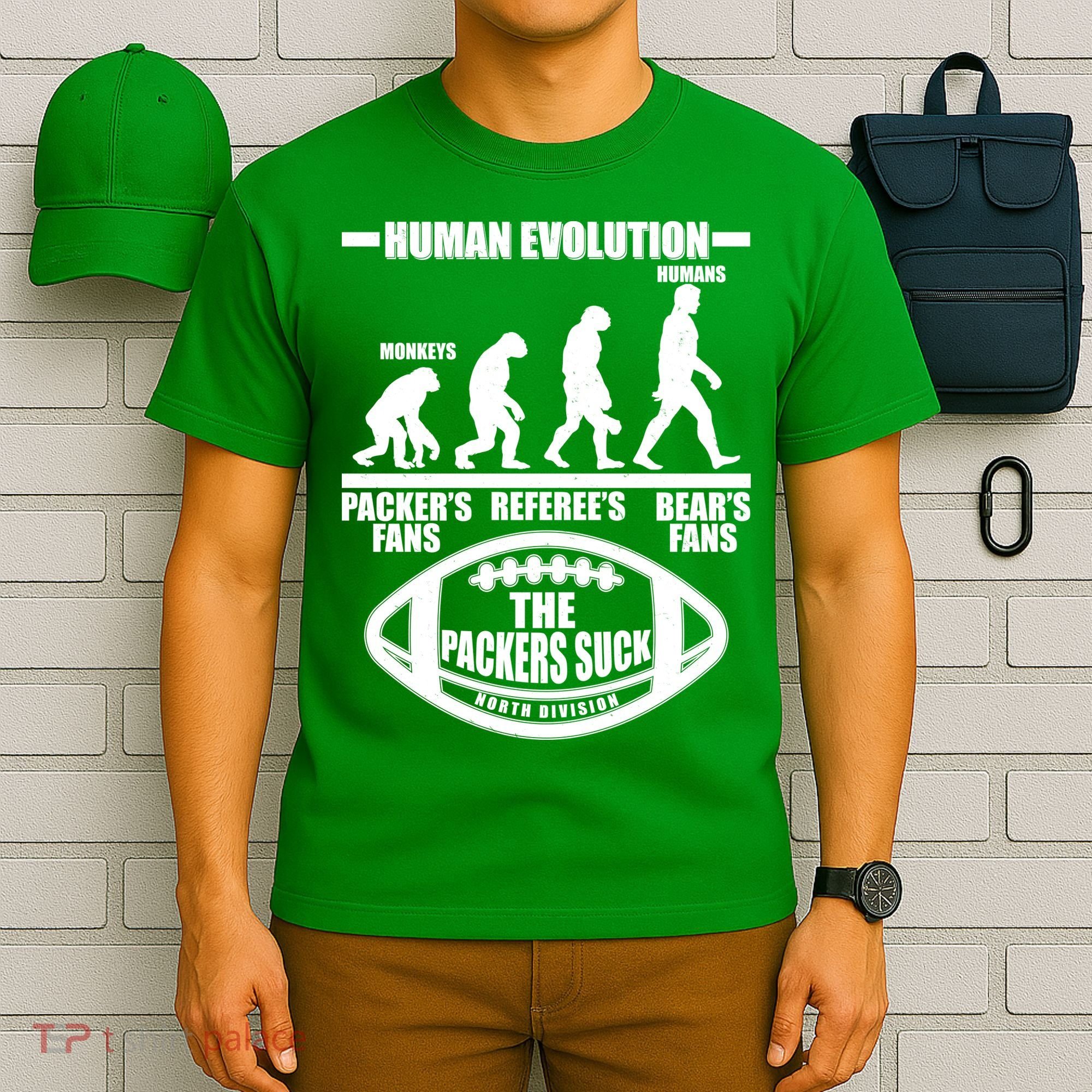 Funny Human Evolution Football Fan T-Shirt