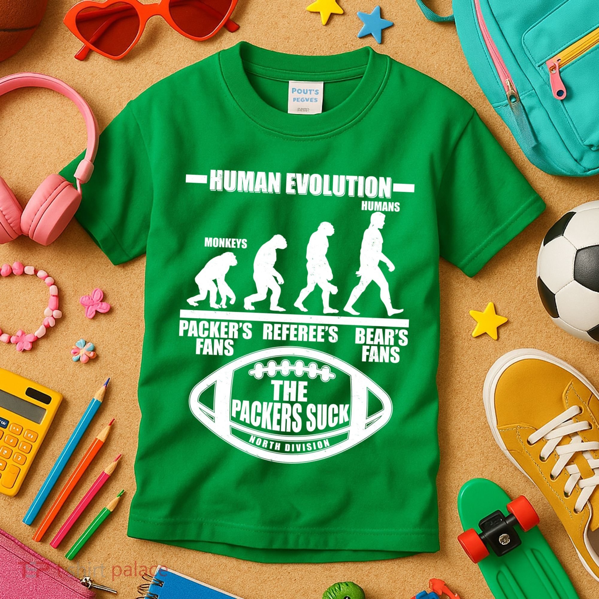 Funny Human Evolution Football Fan Kids T-Shirt