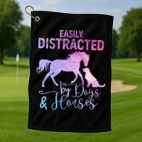 Funny Horse  Easily Distracted Golf Towel thumb 1