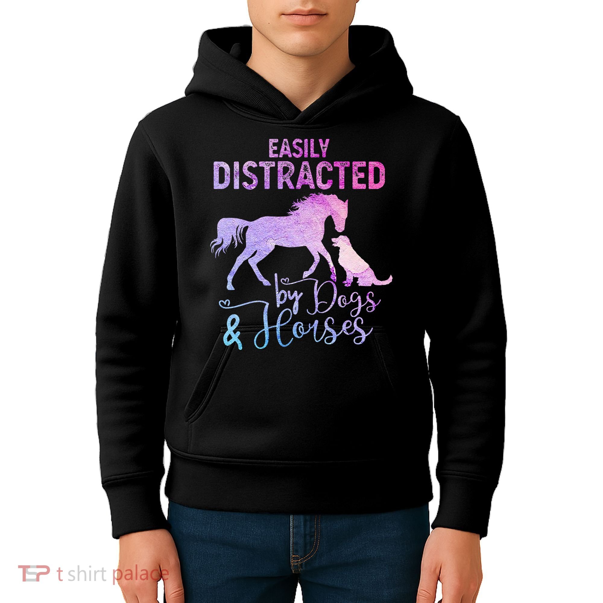 Funny Horse  Easily Distracted Kids Hoodie