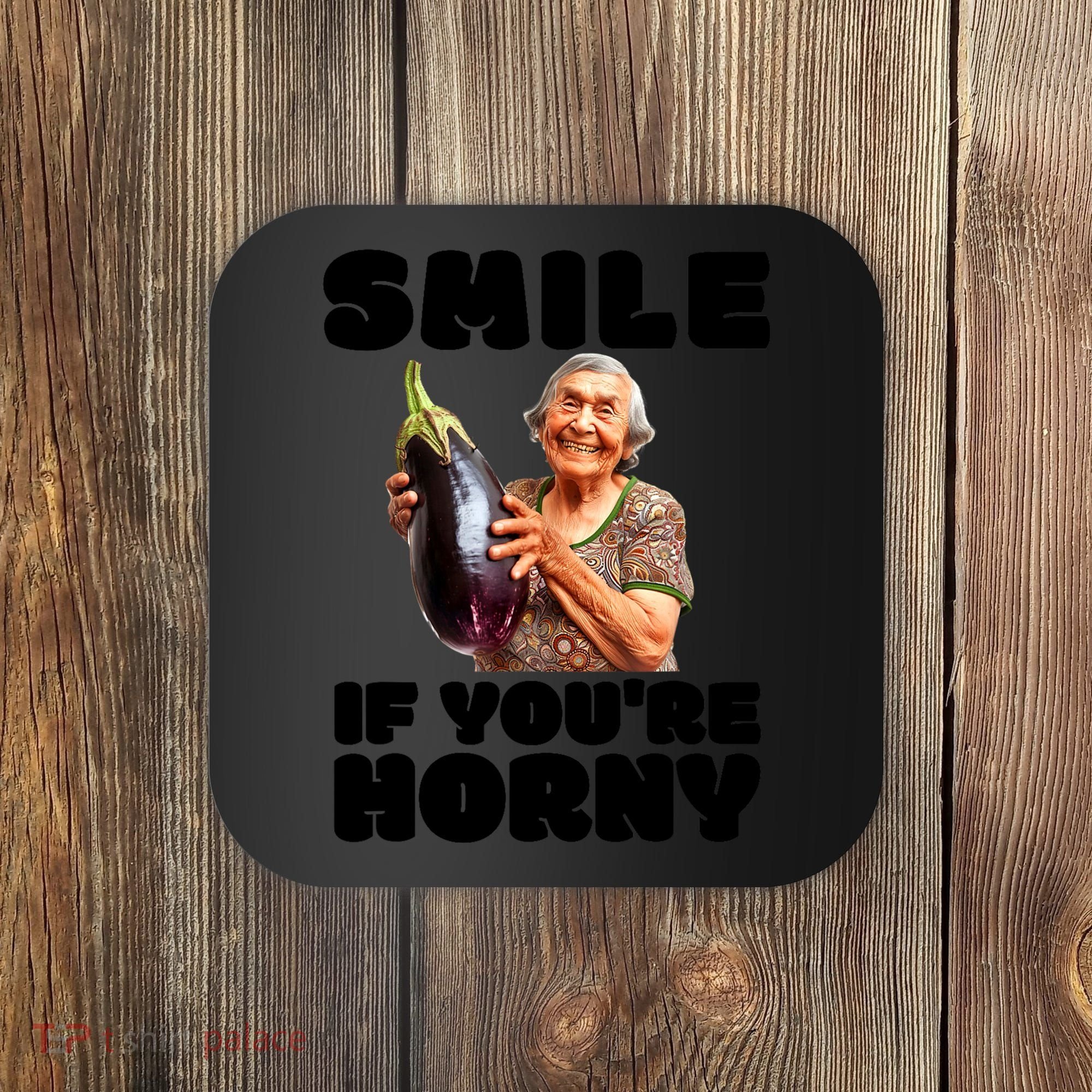 Funny Horny Eggplant Old Lady Inappropriate Embarrassing Coaster