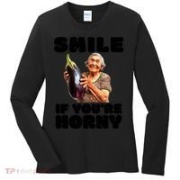 Funny Horny Eggplant Old Lady Inappropriate Embarrassing Women's Long Sleeve Shirt thumb 0