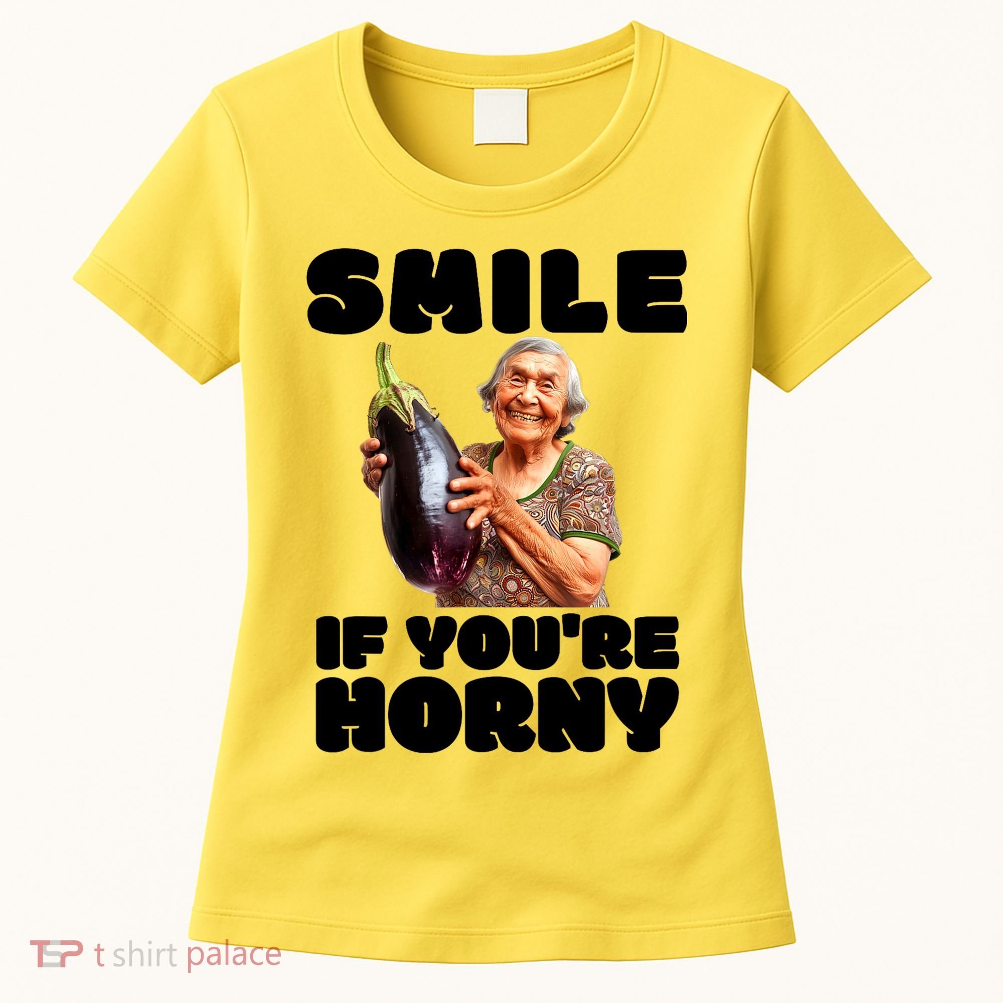 Funny Horny Eggplant Old Lady Inappropriate Embarrassing Women's T-Shirt