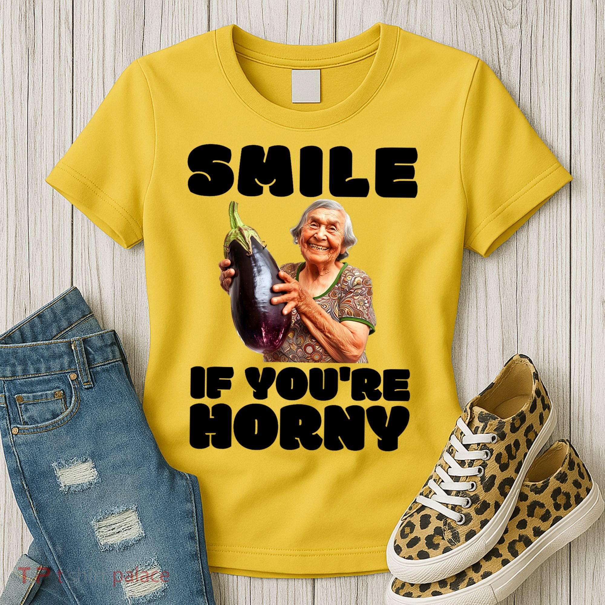 Funny Horny Eggplant Old Lady Inappropriate Embarrassing Women's T-Shirt