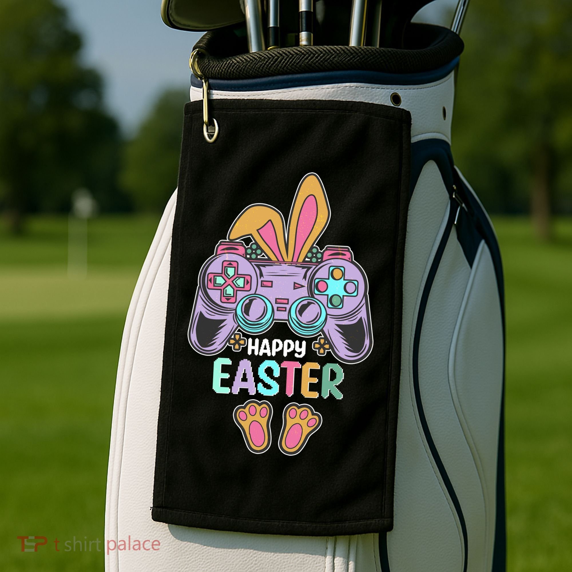 Funny Happy Easter Gamer Bunny Rabbit Controller Golf Towel