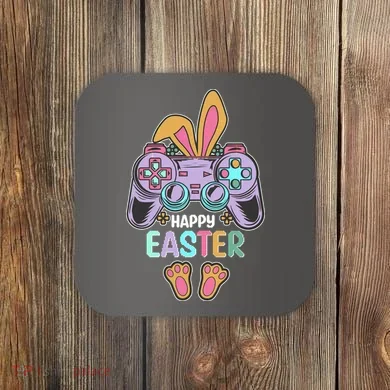 Funny Happy Easter Gamer Bunny Rabbit Controller Coaster