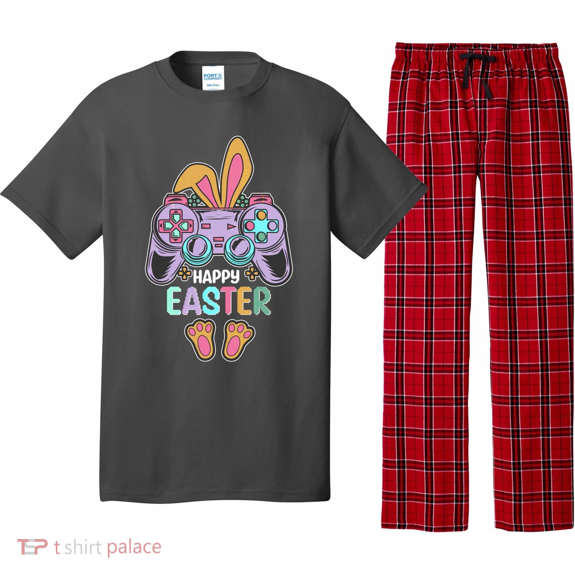 Funny Happy Easter Gamer Bunny Rabbit Controller Pajama Set